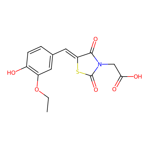(Z)-2-(5-(3-ethoxy-4-hydroxybenzylidene)-2,4-dioxothiazolidin-3-yl)acetic acid structure