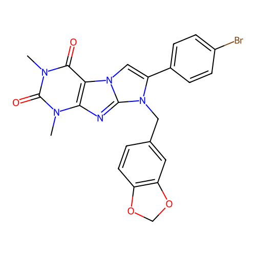 6-(1,3-benzodioxol-5-ylmethyl)-7-(4-bromophenyl)-2,4-dimethylpurino[7,8-a]imidazole-1,3-dione structure