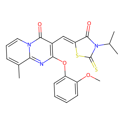 2-(2-methoxyphenoxy)-9-methyl-3-{(Z)-[4-oxo-3-(propan-2-yl)-2-thioxo-1,3-thiazolidin-5-ylidene]methyl}-4H-pyrido[1,2-a]pyrimidin-4-one structure