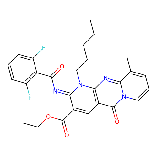 (Z)-ethyl 2-((2,6-difluorobenzoyl)imino)-10-methyl-5-oxo-1-pentyl-2,5-dihydro-1H-dipyrido[1,2-a:2',3'-d]pyrimidine-3-carboxylate structure
