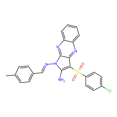 (E)-3-((4-chlorophenyl)sulfonyl)-N1-(4-methylbenzylidene)-1H-pyrrolo[2,3-b]quinoxaline-1,2-diamine structure