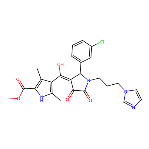 methyl 4-(1-(3-(1H-imidazol-1-yl)propyl)-2-(3-chlorophenyl)-4-hydroxy-5-oxo-2,5-dihydro-1H-pyrrole-3-carbonyl)-3,5-dimethyl-1H-pyrrole-2-carboxylate structure