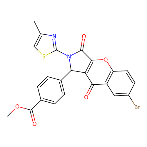 methyl 4-[7-bromo-2-(4-methyl-1,3-thiazol-2-yl)-3,9-dioxo-1,2,3,9-tetrahydrochromeno[2,3-c]pyrrol-1-yl]benzoate structure