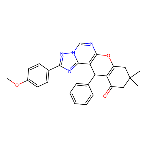 2-(4-methoxyphenyl)-9,9-dimethyl-12-phenyl-8,9,10,12-tetrahydro-11H-chromeno[3,2-e][1,2,4]triazolo[1,5-c]pyrimidin-11-one structure