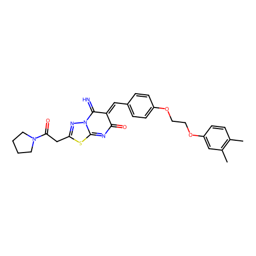 (6Z)-6-[[4-[2-(3,4-dimethylphenoxy)ethoxy]phenyl]methylidene]-5-imino-2-(2-oxo-2-pyrrolidin-1-ylethyl)-[1,3,4]thiadiazolo[3,2-a]pyrimidin-7-one structure