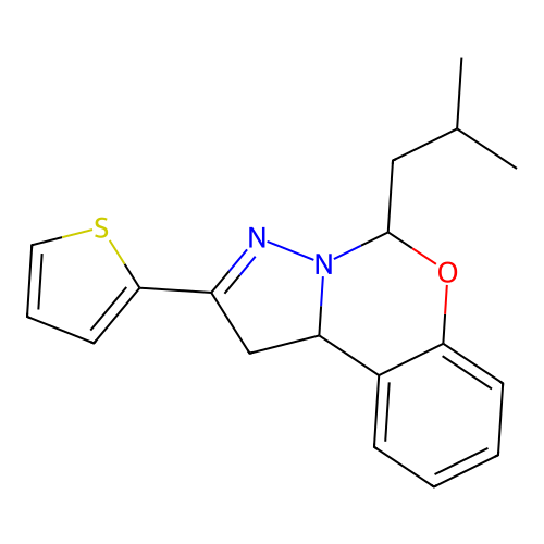 5-(2-methylpropyl)-2-(thiophen-2-yl)-1,10b-dihydropyrazolo[1,5-c][1,3]benzoxazine structure