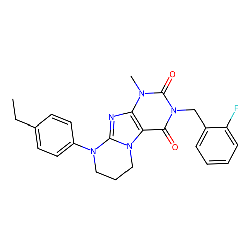 9-(4-ethylphenyl)-3-(2-fluorobenzyl)-1-methyl-6,7,8,9-tetrahydropyrimido[2,1-f]purine-2,4(1H,3H)-dione structure