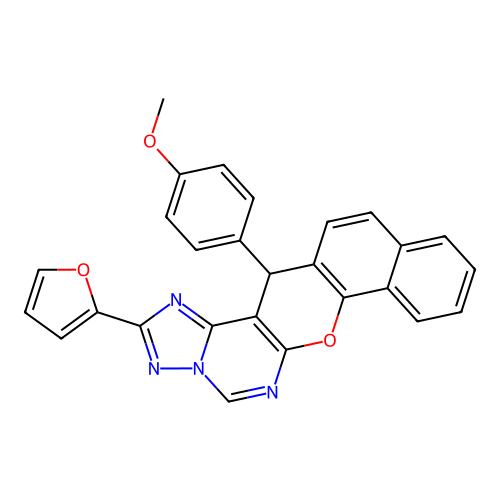 2-(furan-2-yl)-14-(4-methoxyphenyl)-14H-benzo[7,8]chromeno[3,2-e][1,2,4]triazolo[1,5-c]pyrimidine structure