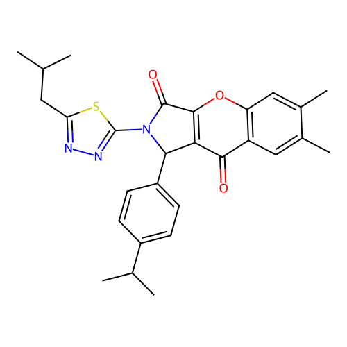 2-(5-isobutyl-1,3,4-thiadiazol-2-yl)-1-(4-isopropylphenyl)-6,7-dimethyl-1,2-dihydrochromeno[2,3-c]pyrrole-3,9-dione structure