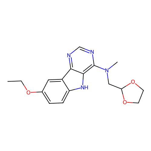 N-(1,3-dioxolan-2-ylmethyl)-8-ethoxy-N-methyl-5H-pyrimido[5,4-b]indol-4-amine structure