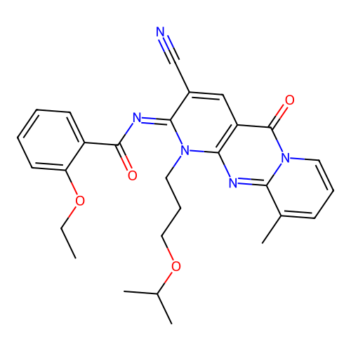 (E)-N-(3-cyano-1-(3-isopropoxypropyl)-10-methyl-5-oxo-1H-dipyrido[1,2-a:2',3'-d]pyrimidin-2(5H)-ylidene)-2-ethoxybenzamide structure