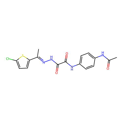 N-(4-acetamidophenyl)-N'-[(E)-1-(5-chlorothiophen-2-yl)ethylideneamino]oxamide structure