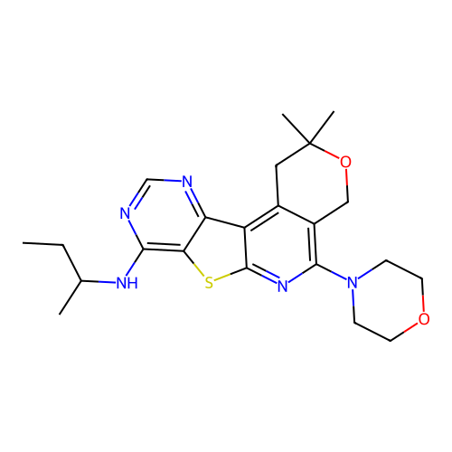 N-(butan-2-yl)-2,2-dimethyl-5-(morpholin-4-yl)-1,4-dihydro-2H-pyrano[4'',3'':4',5']pyrido[3',2':4,5]thieno[3,2-d]pyrimidin-8-amine structure