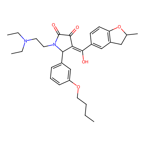 (4E)-5-(3-butoxyphenyl)-1-(2-diethylaminoethyl)-4-[hydroxy-(2-methyl-2,3-dihydro-1-benzofuran-5-yl)methylidene]pyrrolidine-2,3-dione structure