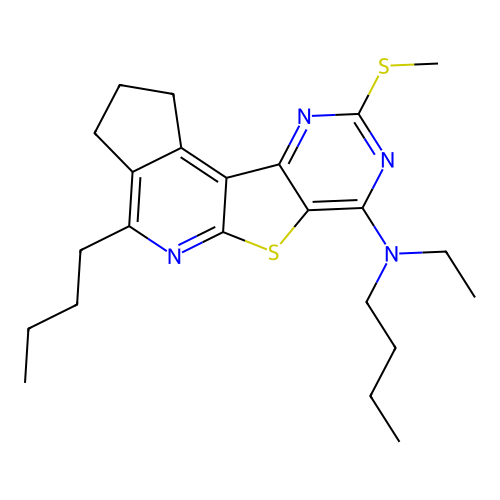 N,4-dibutyl-N-ethyl-9-(methylsulfanyl)-2,3-dihydro-1H-cyclopenta[4',5']pyrido[3',2':4,5]thieno[3,2-d]pyrimidin-7-amine structure