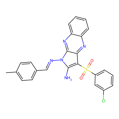 (E)-3-((3-chlorophenyl)sulfonyl)-N1-(4-methylbenzylidene)-1H-pyrrolo[2,3-b]quinoxaline-1,2-diamine structure