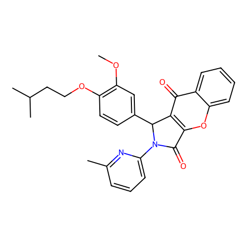 1-(4-(isopentyloxy)-3-methoxyphenyl)-2-(6-methylpyridin-2-yl)-1,2-dihydrochromeno[2,3-c]pyrrole-3,9-dione structure