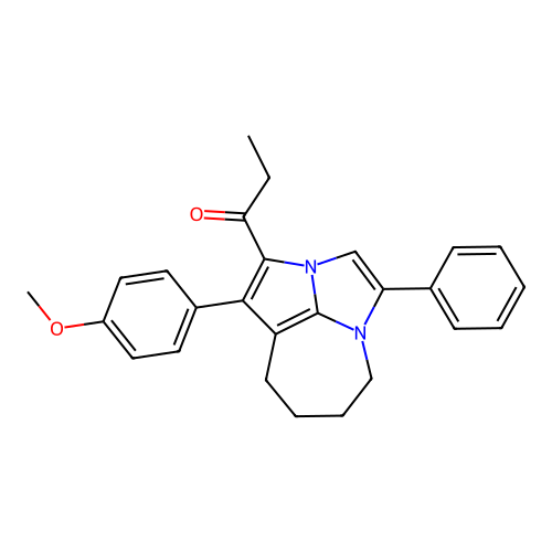 1-(1-(4-methoxyphenyl)-4-phenyl-5,6,7,8-tetrahydro-2a,4a-diazacyclopenta[cd]azulen-2-yl)propan-1-one structure