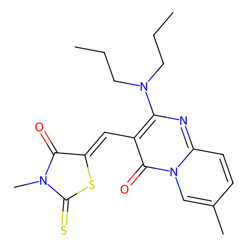2-(dipropylamino)-7-methyl-3-[(Z)-(3-methyl-4-oxo-2-thioxo-1,3-thiazolidin-5-ylidene)methyl]-4H-pyrido[1,2-a]pyrimidin-4-one structure