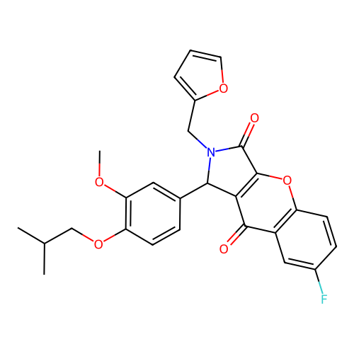 7-fluoro-2-(2-furylmethyl)-1-(4-isobutoxy-3-methoxyphenyl)-1,2-dihydrochromeno[2,3-c]pyrrole-3,9-dione structure