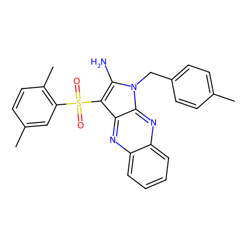 3-((2,5-dimethylphenyl)sulfonyl)-1-(4-methylbenzyl)-1H-pyrrolo[2,3-b]quinoxalin-2-amine structure