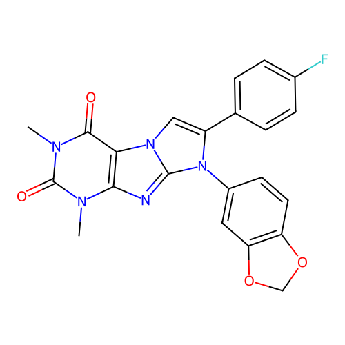 6-(1,3-benzodioxol-5-yl)-7-(4-fluorophenyl)-2,4-dimethylpurino[7,8-a]imidazole-1,3-dione structure