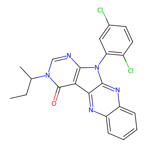 3-(butan-2-yl)-11-(2,5-dichlorophenyl)-3,11-dihydro-4H-pyrimido[5',4':4,5]pyrrolo[2,3-b]quinoxalin-4-one structure