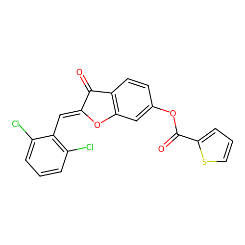 (Z)-2-(2,6-dichlorobenzylidene)-3-oxo-2,3-dihydrobenzofuran-6-yl thiophene-2-carboxylate structure