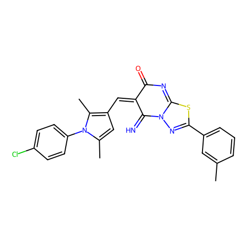 (E)-6-((1-(4-chlorophenyl)-2,5-dimethyl-1H-pyrrol-3-yl)methylene)-5-imino-2-(m-tolyl)-5H-[1,3,4]thiadiazolo[3,2-a]pyrimidin-7(6H)-one structure