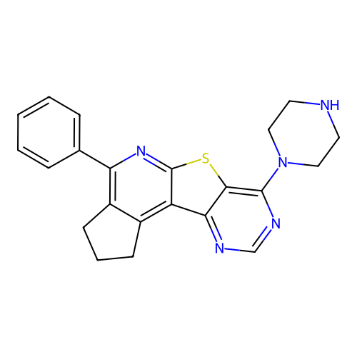 4-phenyl-7-(piperazin-1-yl)-2,3-dihydro-1H-cyclopenta[4',5']pyrido[3',2':4,5]thieno[3,2-d]pyrimidine structure
