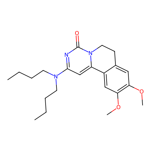 2-(dibutylamino)-9,10-dimethoxy-6,7-dihydro-4H-pyrimido[6,1-a]isoquinolin-4-one structure