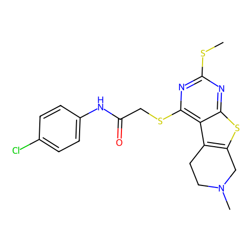 N-(4-chlorophenyl)-2-((7-methyl-2-(methylthio)-5,6,7,8-tetrahydropyrido[4',3':4,5]thieno[2,3-d]pyrimidin-4-yl)thio)acetamide structure