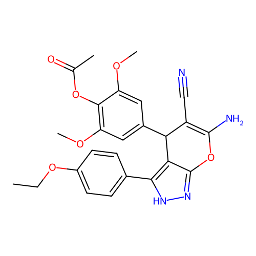 [4-[6-amino-5-cyano-3-(4-ethoxyphenyl)-2,4-dihydropyrano[2,3-c]pyrazol-4-yl]-2,6-dimethoxyphenyl] acetate structure