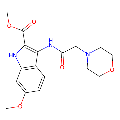 methyl 6-methoxy-3-[(morpholin-4-ylacetyl)amino]-1H-indole-2-carboxylate structure