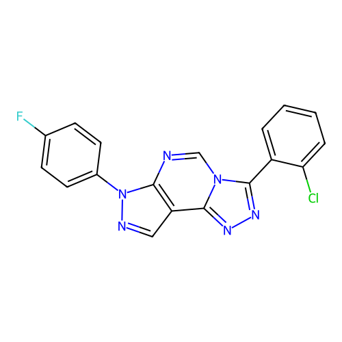 3-(2-chlorophenyl)-7-(4-fluorophenyl)-7H-pyrazolo[4,3-e][1,2,4]triazolo[4,3-c]pyrimidine structure