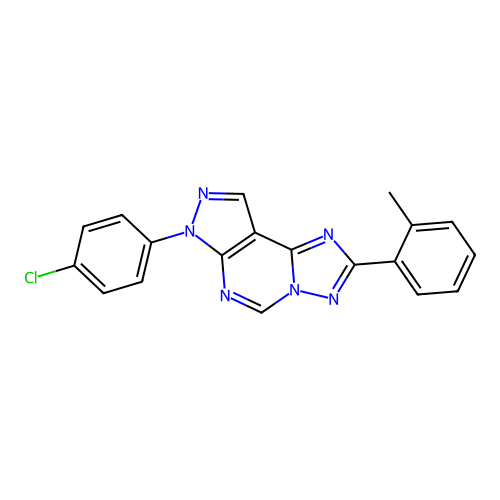 7-(4-chlorophenyl)-2-(o-tolyl)-7H-pyrazolo[4,3-e][1,2,4]triazolo[1,5-c]pyrimidine structure