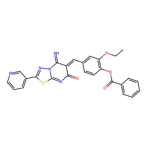 (Z)-2-ethoxy-4-((5-imino-7-oxo-2-(pyridin-3-yl)-5H-[1,3,4]thiadiazolo[3,2-a]pyrimidin-6(7H)-ylidene)methyl)phenyl benzoate structure