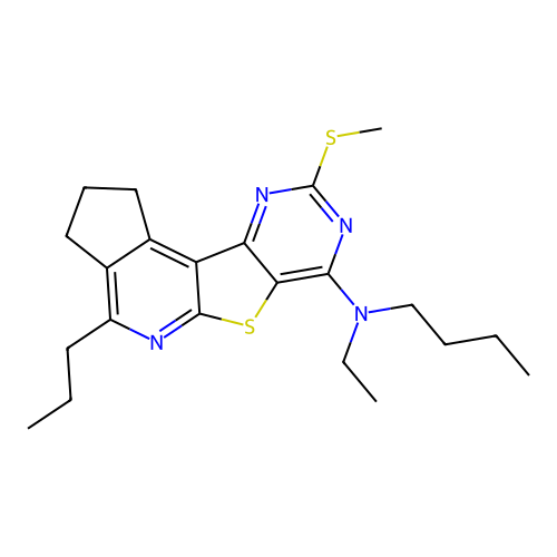 N-butyl-N-ethyl-9-(methylsulfanyl)-4-propyl-2,3-dihydro-1H-cyclopenta[4',5']pyrido[3',2':4,5]thieno[3,2-d]pyrimidin-7-amine structure