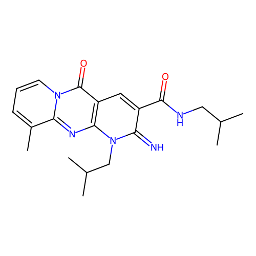 2-imino-N~3~,1-diisobutyl-10-methyl-5-oxo-1,5-dihydro-2H-dipyrido[1,2-a:2,3-d]pyrimidine-3-carboxamide structure