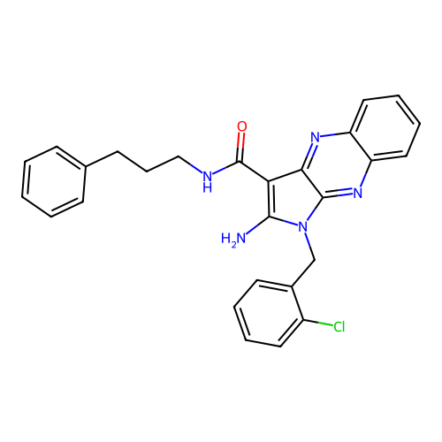 2-amino-1-(2-chlorobenzyl)-N-(3-phenylpropyl)-1H-pyrrolo[2,3-b]quinoxaline-3-carboxamide structure