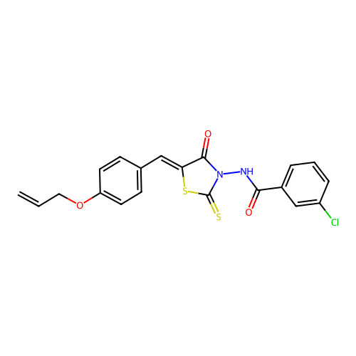 (Z)-N-(5-(4-(allyloxy)benzylidene)-4-oxo-2-thioxothiazolidin-3-yl)-3-chlorobenzamide structure