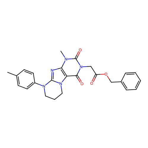 benzyl 2-[1-methyl-9-(4-methylphenyl)-2,4-dioxo-1H,2H,3H,4H,6H,7H,8H,9H-pyrimido[1,2-g]purin-3-yl]acetate structure