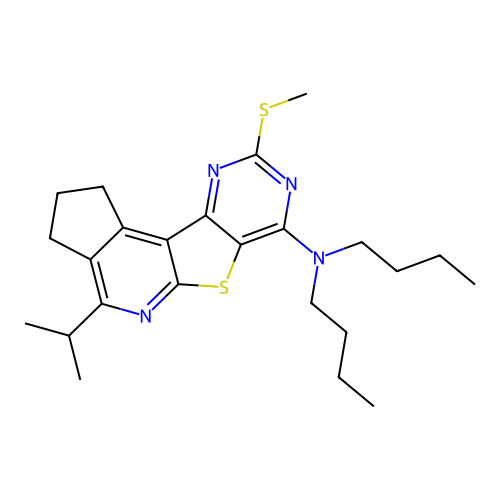 N,N-dibutyl-4-isopropyl-9-(methylthio)-2,3-dihydro-1H-cyclopenta[4',5']pyrido[3',2':4,5]thieno[3,2-d]pyrimidin-7-amine structure