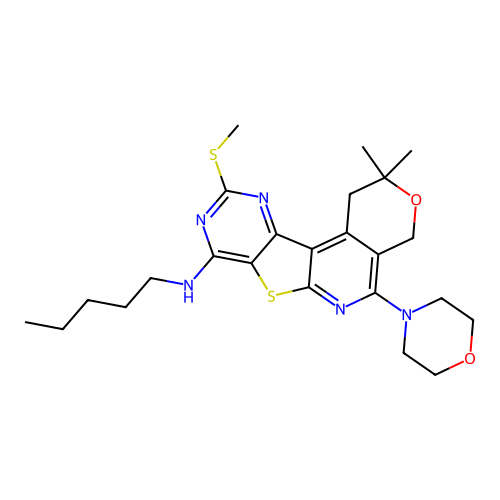 2,2-dimethyl-10-(methylsulfanyl)-5-(morpholin-4-yl)-N-pentyl-1,4-dihydro-2H-pyrano[4'',3'':4',5']pyrido[3',2':4,5]thieno[3,2-d]pyrimidin-8-amine structure