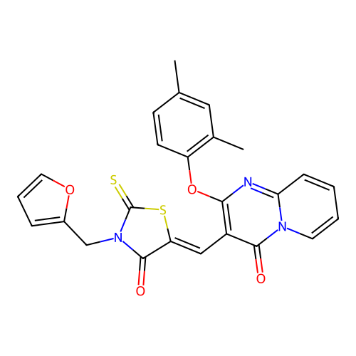 2-(2,4-dimethylphenoxy)-3-{(Z)-[3-(furan-2-ylmethyl)-4-oxo-2-thioxo-1,3-thiazolidin-5-ylidene]methyl}-4H-pyrido[1,2-a]pyrimidin-4-one structure