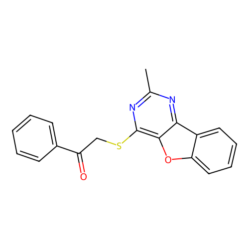 2-[(2-Methyl[1]benzofuro[3,2-d]pyrimidin-4-yl)sulfanyl]-1-phenylethanone structure
