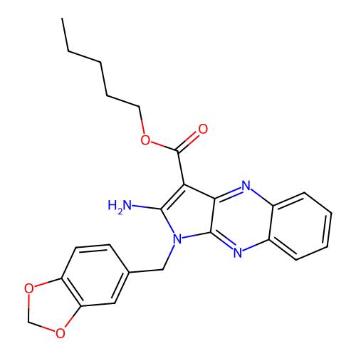 pentyl 2-amino-1-(1,3-benzodioxol-5-ylmethyl)-1H-pyrrolo[2,3-b]quinoxaline-3-carboxylate structure