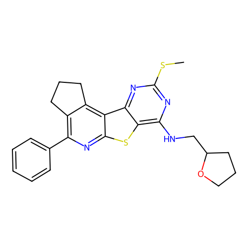 9-(methylsulfanyl)-4-phenyl-N-(tetrahydrofuran-2-ylmethyl)-2,3-dihydro-1H-cyclopenta[4',5']pyrido[3',2':4,5]thieno[3,2-d]pyrimidin-7-amine structure