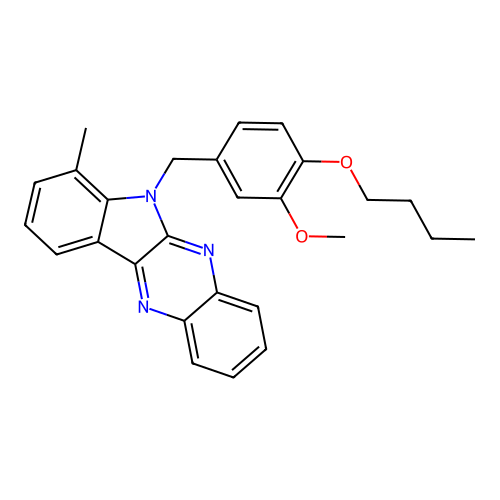 6-(4-butoxy-3-methoxybenzyl)-7-methyl-6H-indolo[2,3-b]quinoxaline structure