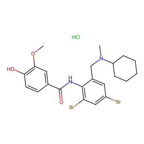 2-(4-Hydroxy-3-methoxybenzoylamino)-3,5-dibromo-N-cyclohexyl-N-methylbenzylamine hydrochloride structure